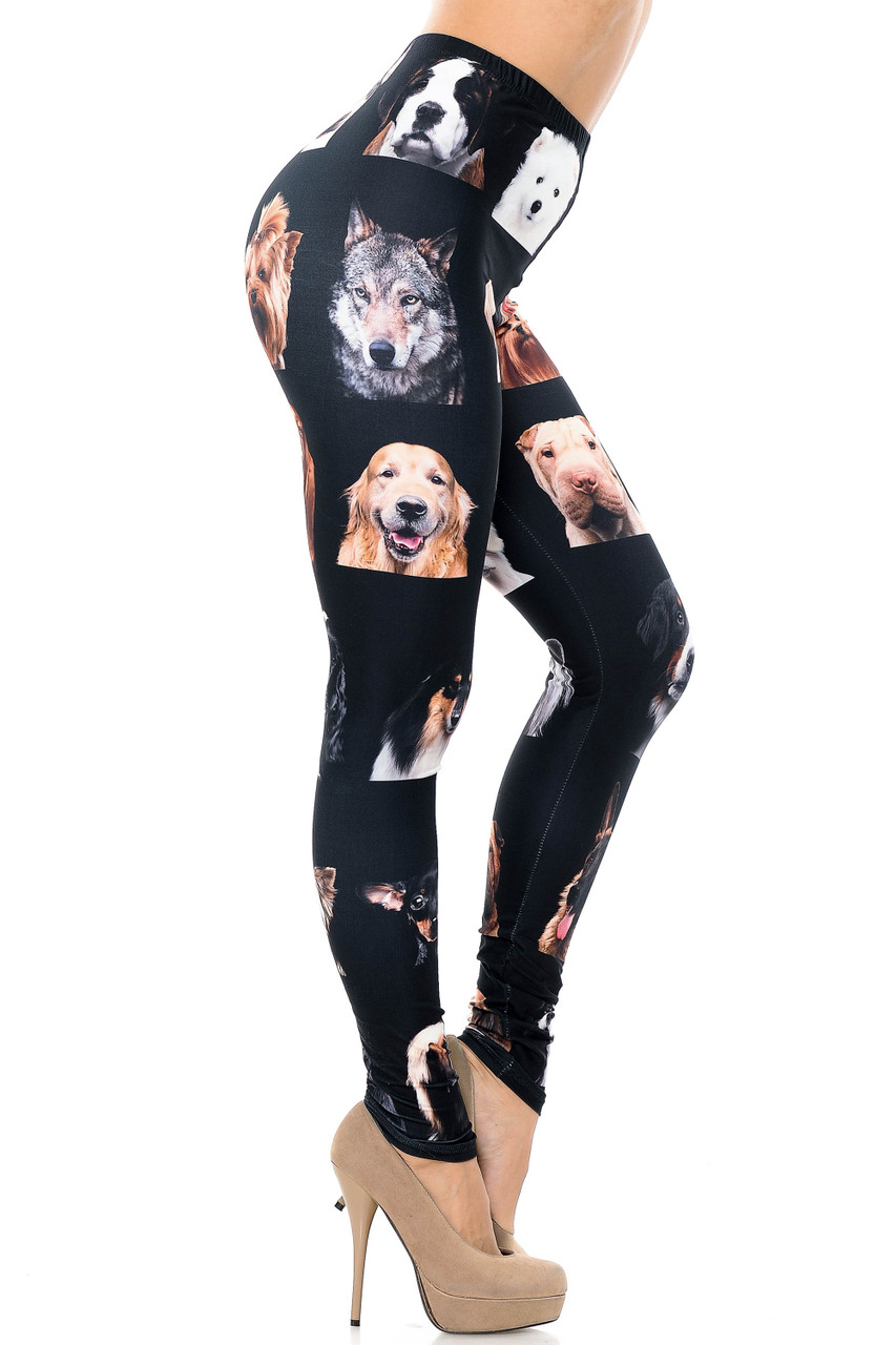 Right side view image of Creamy Soft Cute Puppy Dog Faces Plus Size Leggings - USA Fashion™