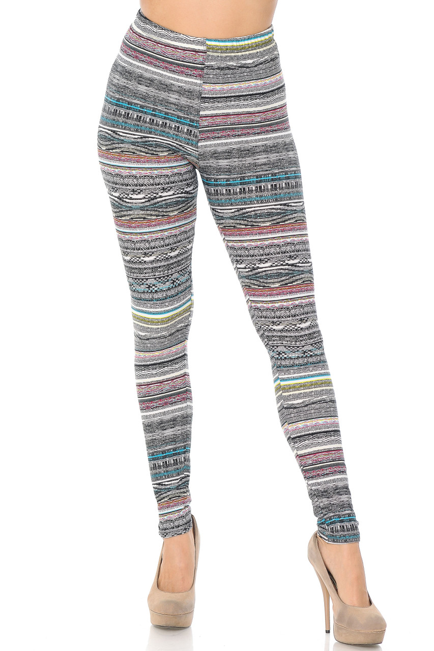 Front view image of our Buttery Soft Tribal Cascade Rings Extra Plus Size Leggings - 3X-5X with an elastic comfort stretch waistband that comes up to about mid rise.