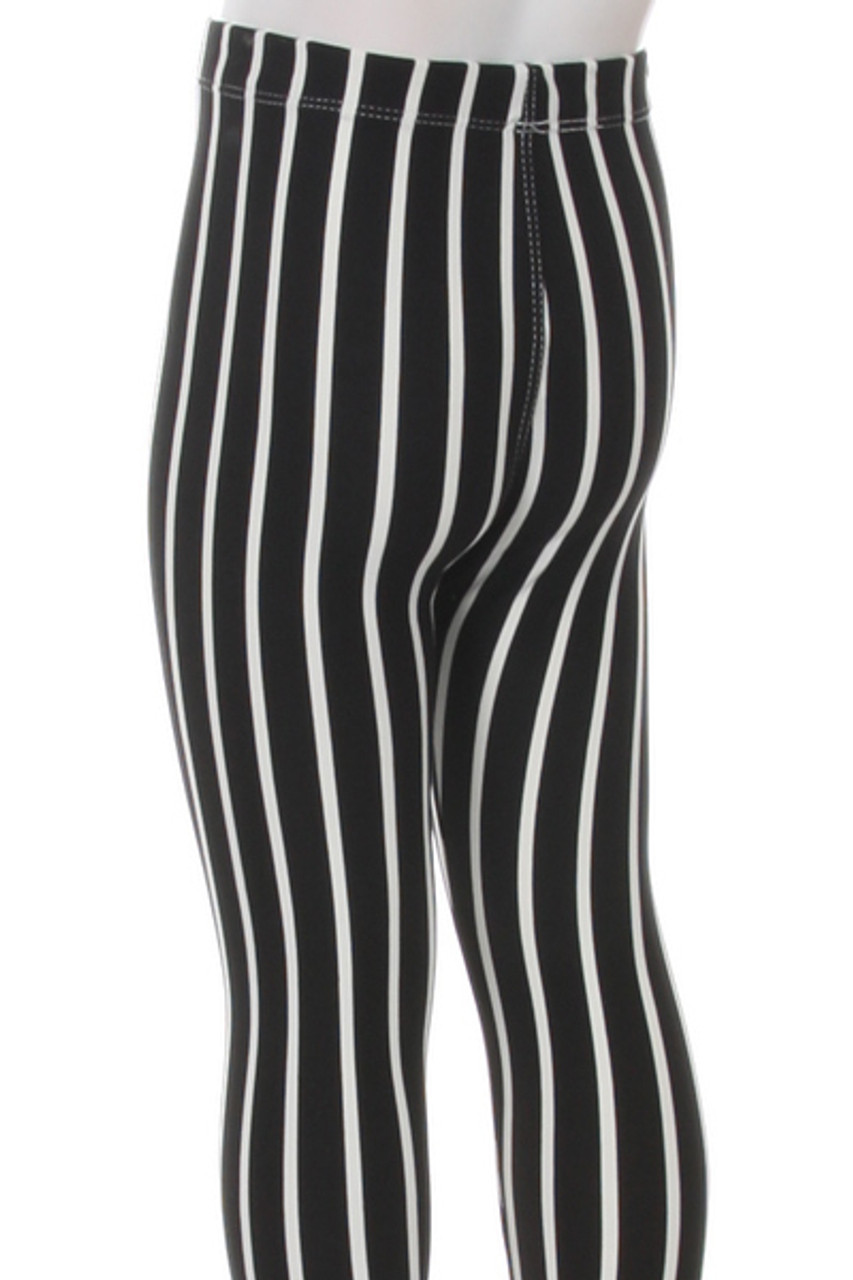 Rear view close up image of Buttery Smooth Black Pinstripe Kids Leggings