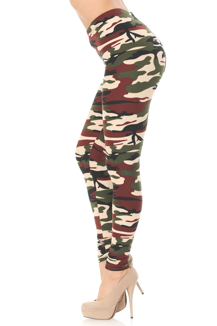 Left side view image of Buttery Soft Cozy Camouflage Extra Plus Size Leggings - 3X-5X