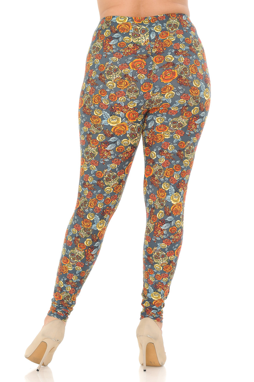Buttery Smooth Charcoal Rose and Skulls Plus Size Leggings