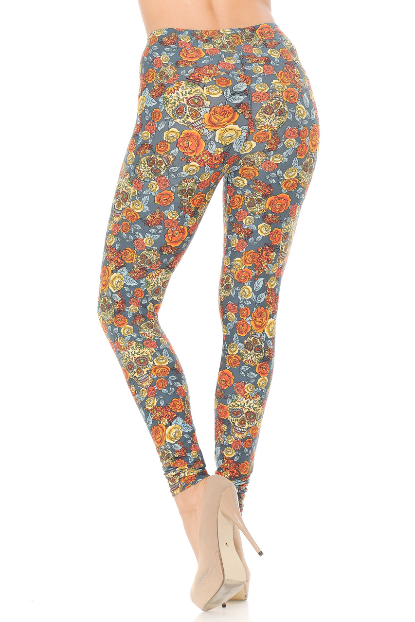 These Buttery Smooth Charcoal Rose and Skulls Plus Size Leggings feature a gorgeous look for fall, but can be styled to suit any season.