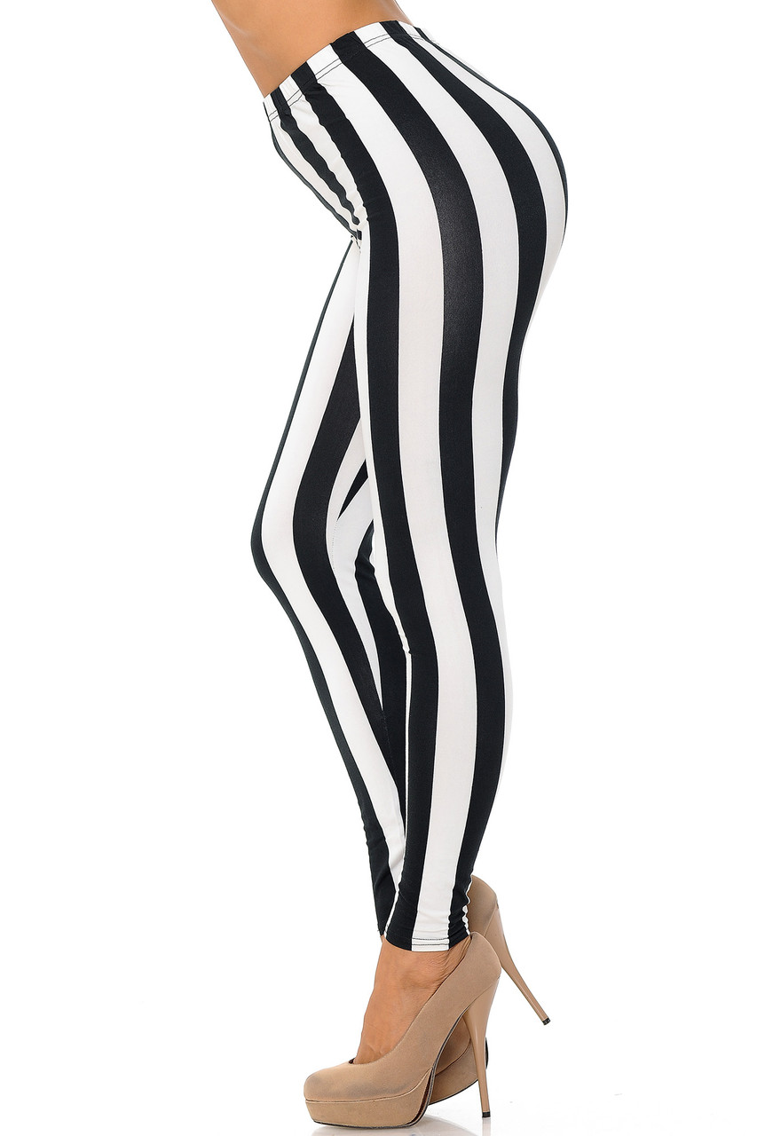 Buttery Smooth Black and White Wide Stripe Plus Size Leggings