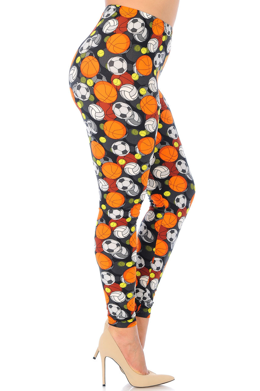 Right side view of Buttery Soft Sports Ball Extra Plus Size Leggings - 3X-5X