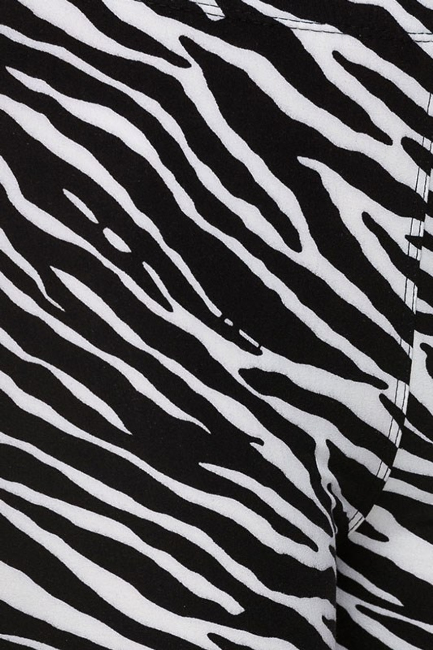 Close up swatch of the black and white striped animal design on our Buttery Smooth Zebra Extra Plus Size Leggings - 3X-5X
