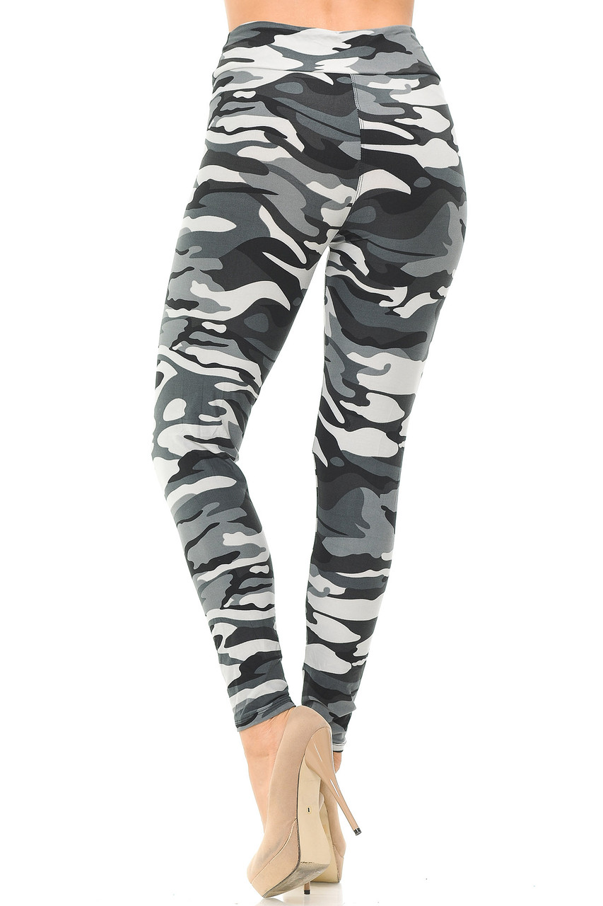 Back view of Buttery Smooth Charcoal Camouflage High Waisted Leggings.