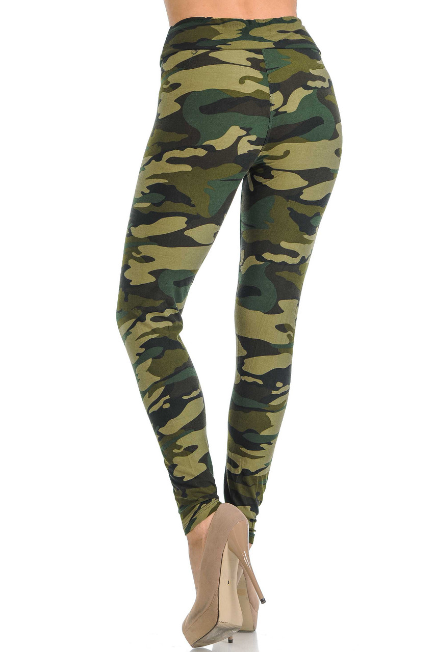 Buttery Smooth Green Camouflage High Waisted Leggings - EEVEE
