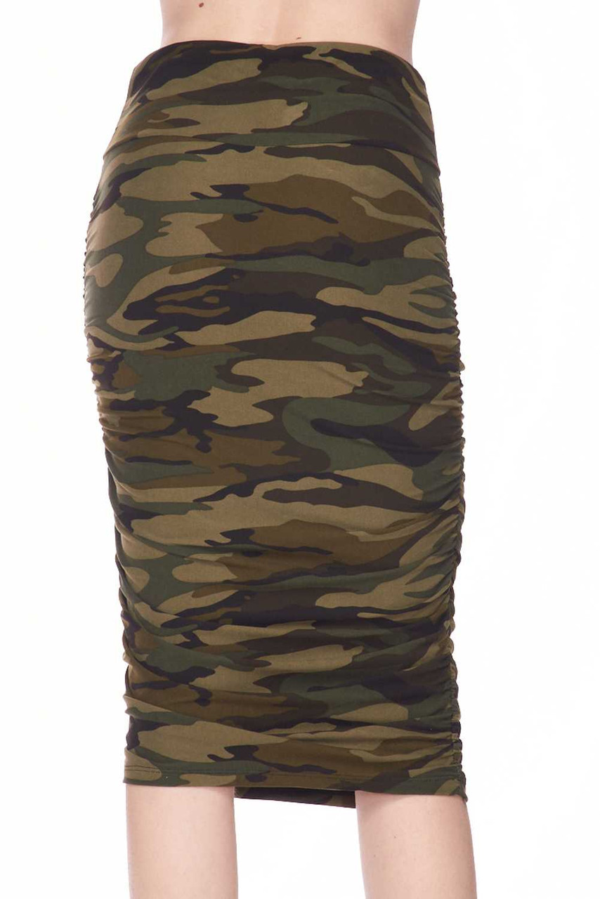 Buttery Soft Green Camouflage Pencil Skirt