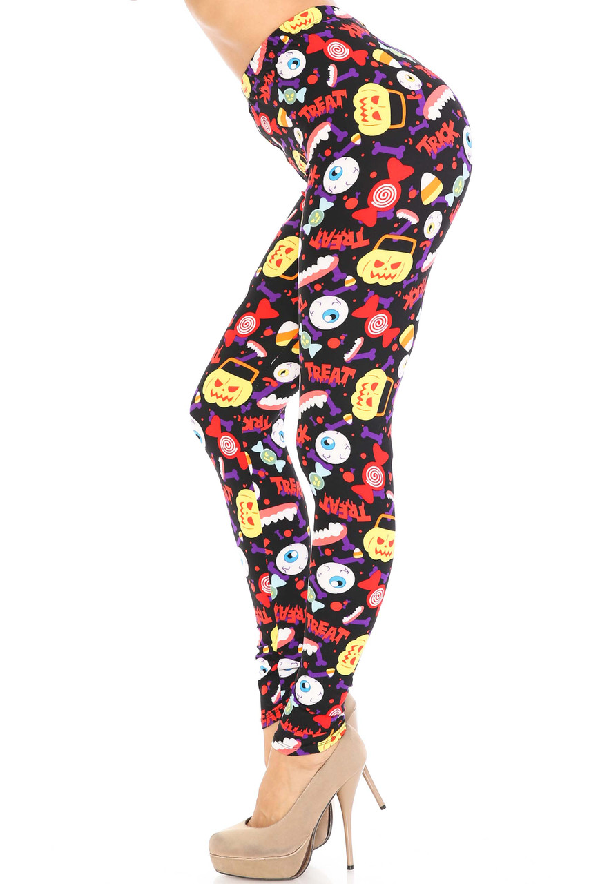 Left side view of Buttery Soft Everything Trick or Treat Leggings