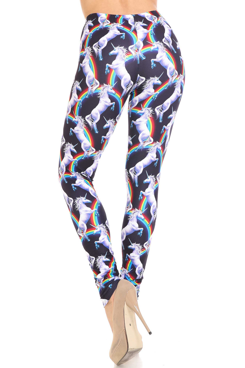 Back view image of Creamy Soft Rainbow Unicorn Extra Plus Size Leggings - By USA Fashion™ showing the continued 360 degree design.