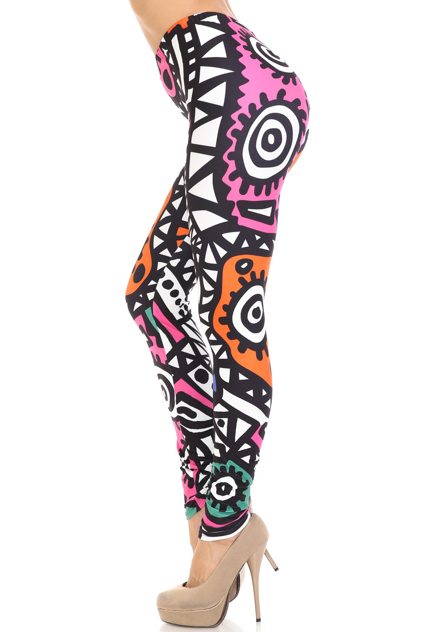Left side view of Creamy Soft Color Tribe Leggings - By USA Fashion™
