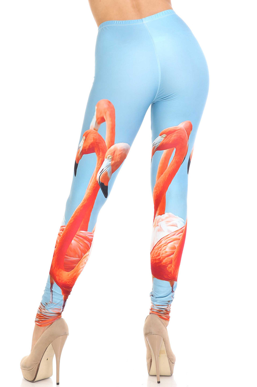 Rear view of Creamy Soft Flamingo Extra Plus Size Leggings - 3X-5X - USA Fashion™