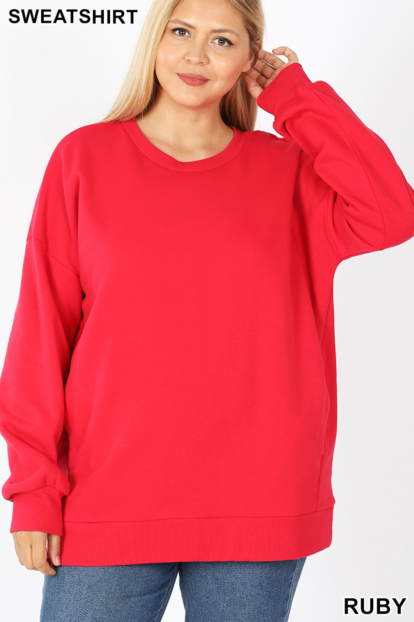 Round Crew Neck Plus Size Sweatshirt with Side Pockets World of