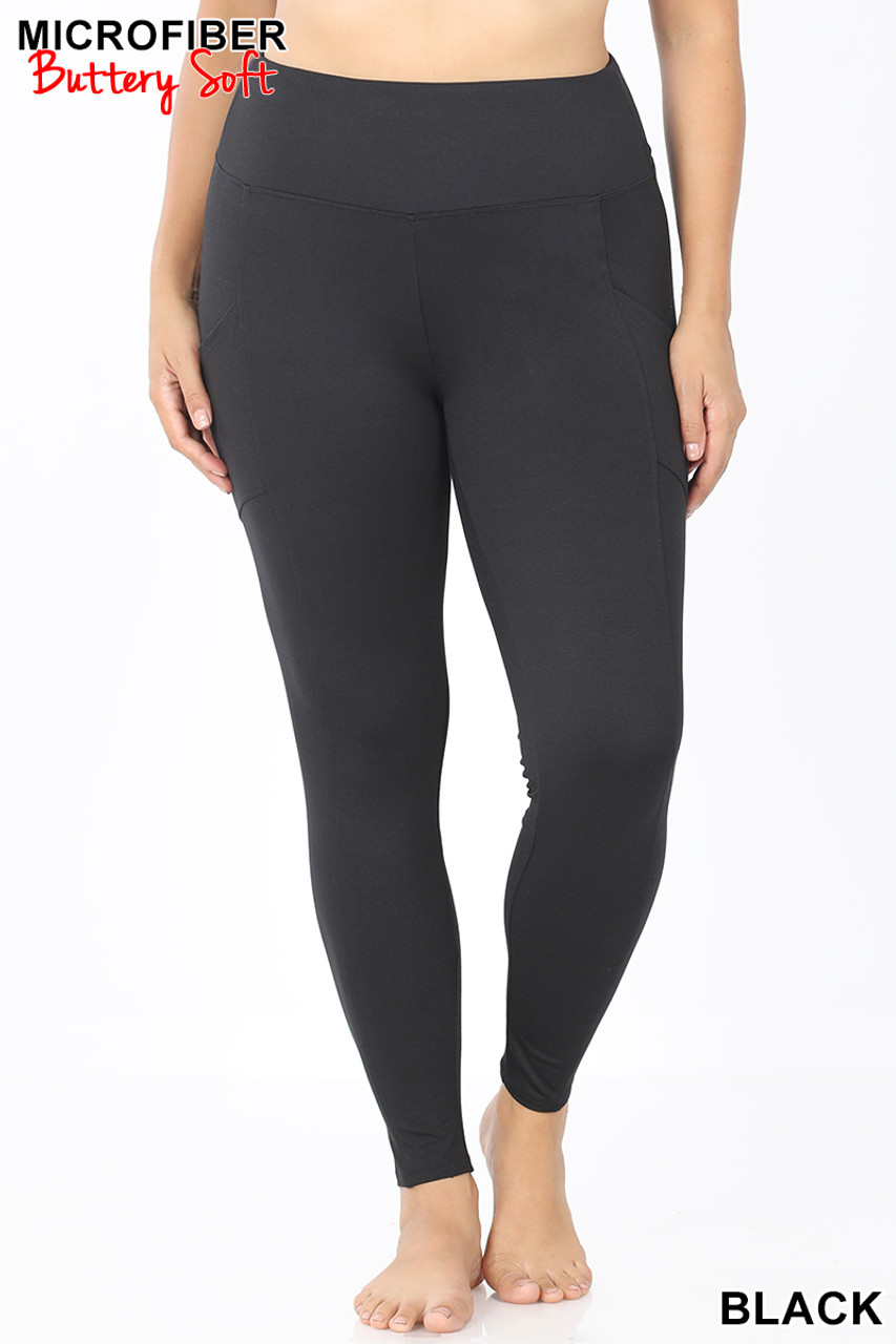 Brushed Microfiber High Waisted Plus Size Sport Leggings with Side