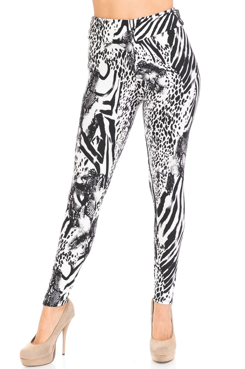 Front view of Buttery Smooth Wild Safari High Waisted Leggings with a high fabric waist.
