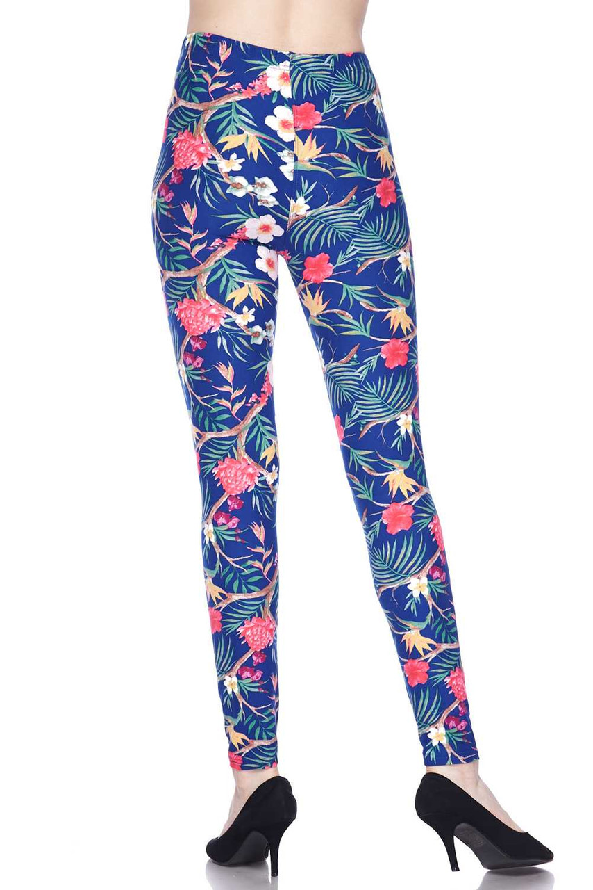 Rear view of Buttery Smooth Elegant Flowing Floral Leggings showing a flattering body-hugging fit.