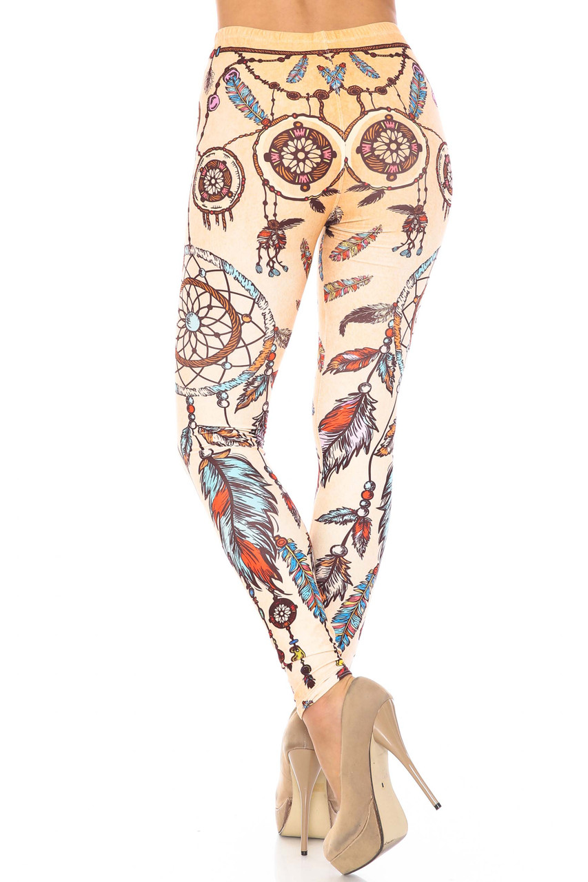 Rear view of Creamy Soft Dreamcatcher Leggings - USA Fashion™ showing off the fabulous all over design continuing on the back.