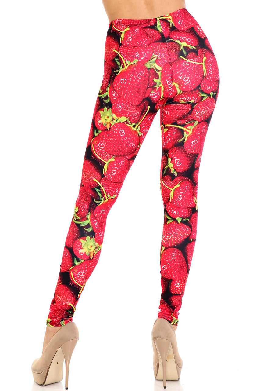 Rear view image of Creamy Soft Strawberry Extra Plus Size Leggings - 3X-5X - USA Fashion™ with a body-hugging skinny leg fit.