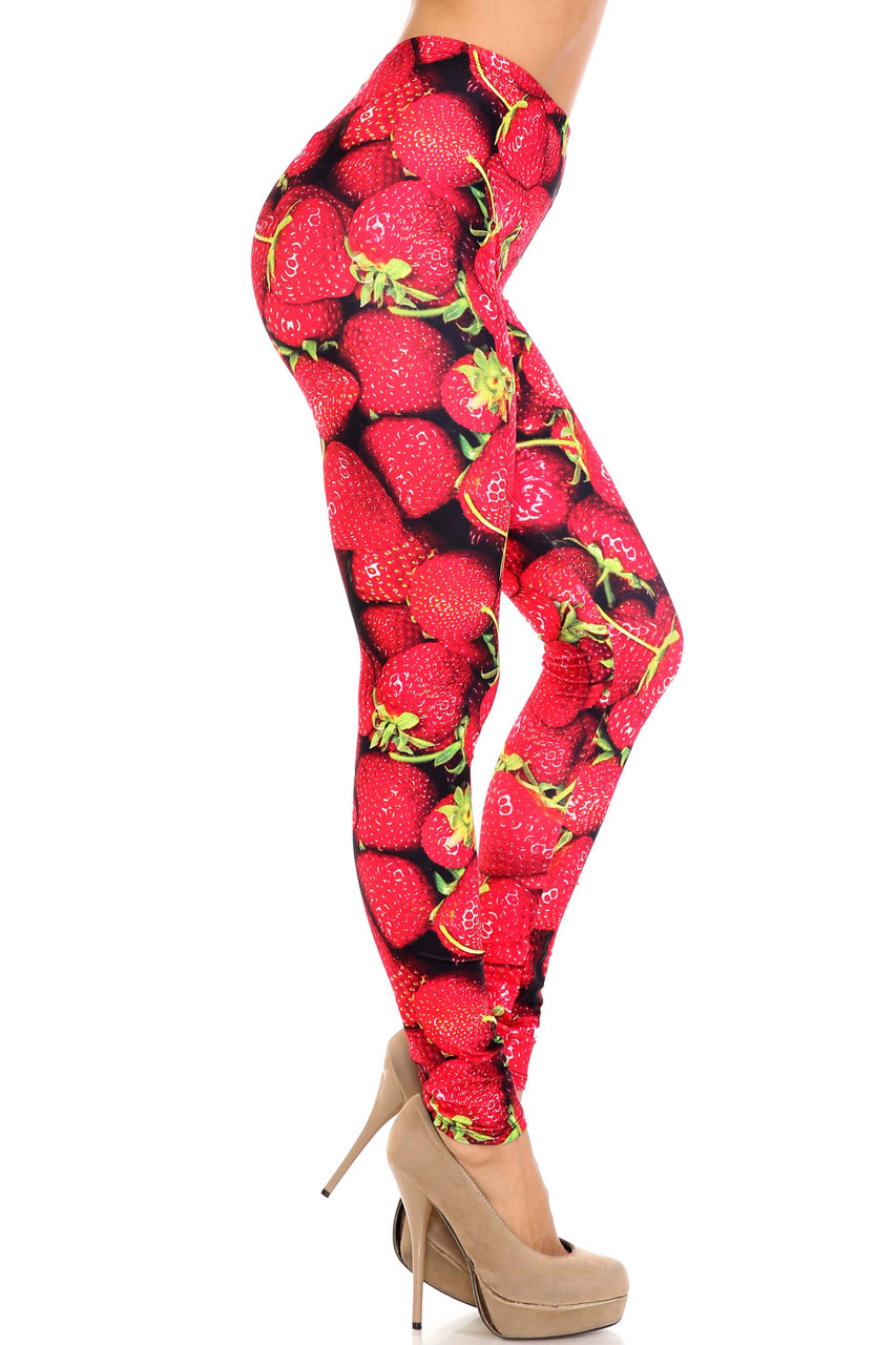 Right side of Creamy Soft Strawberry Extra Plus Size Leggings - 3X-5X - USA Fashion™