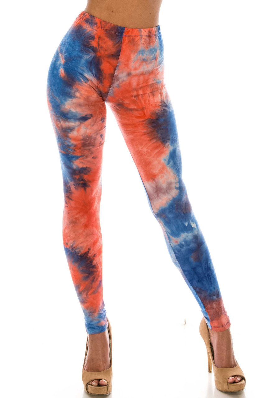 Buttery Smooth Red and Blue Tie Dye Extra Plus Size Leggings - 3X-5X