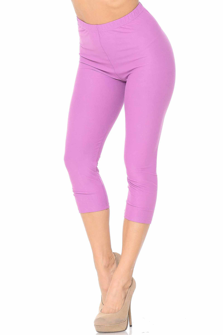 45 degree view of Lavender Buttery Smooth Basic Solid Capris - New Mix