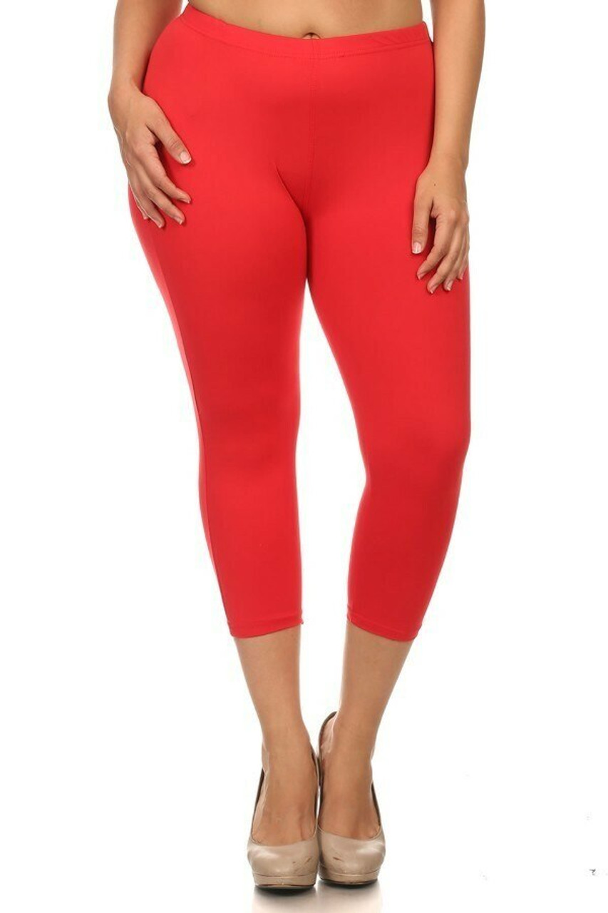Front side image of Red Buttery Smooth Basic Solid Extra Plus Size Capris - 3X-5X - New Mix