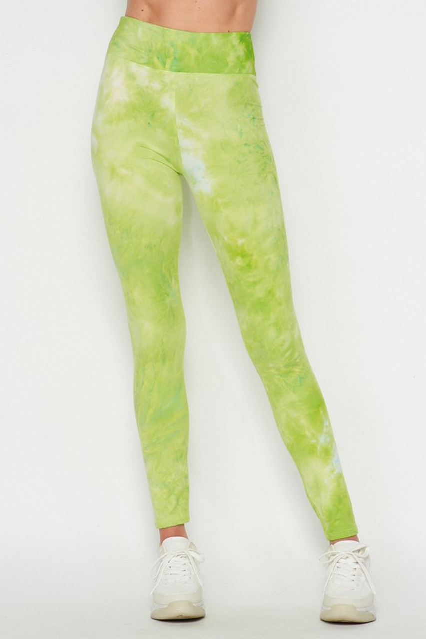 Buttery Smooth Summer Yellow Tie Dye High Waisted Leggings - Plus Size