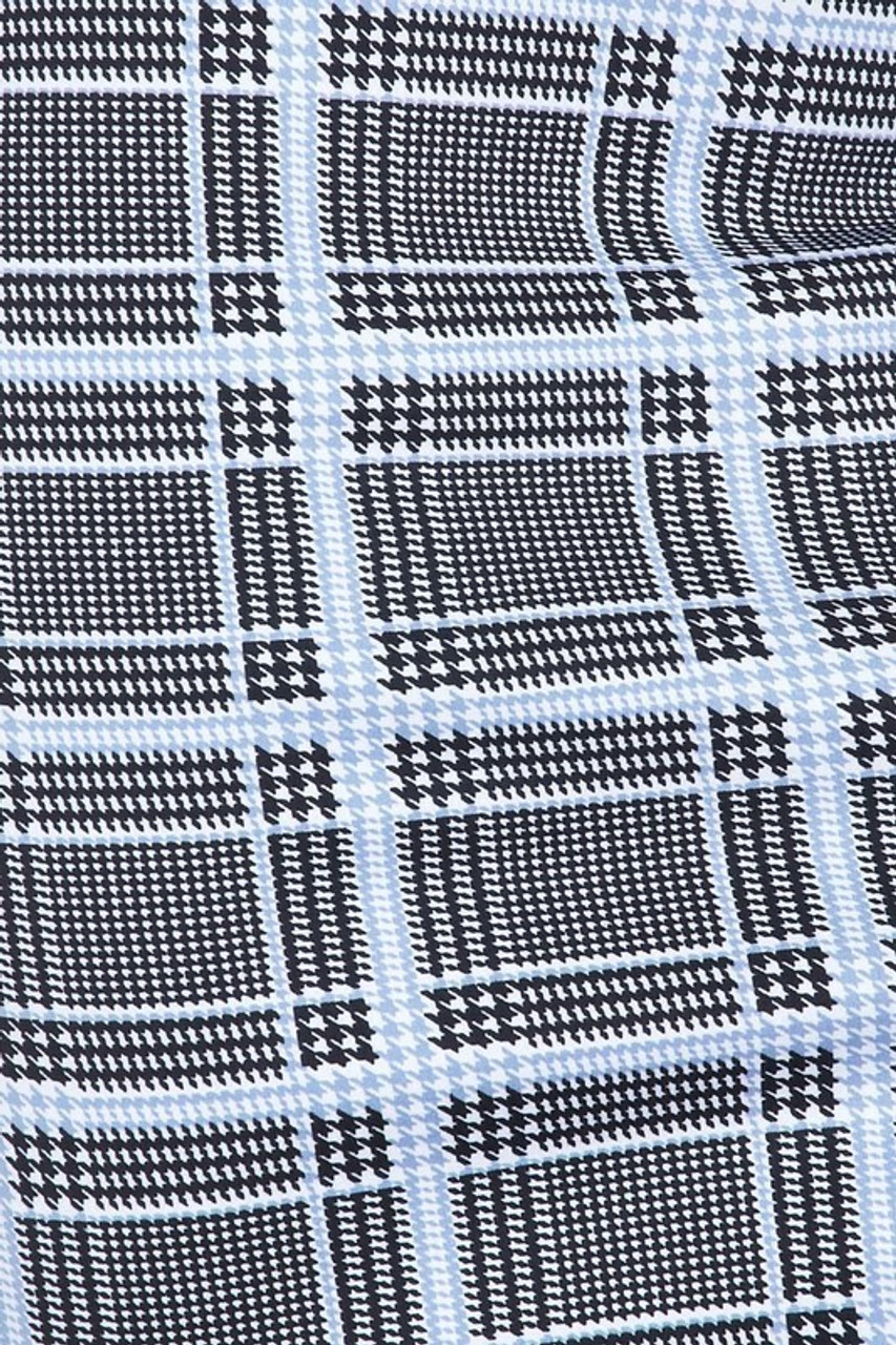 Close-up fabric image of Silky Soft Scuba Baby Blue Glen Plaid Plus Size Pencil Skirt with Front Slit
