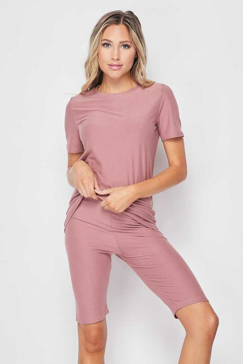 Solid Tee & Biker Shorts Set - The Mauve Shoppe