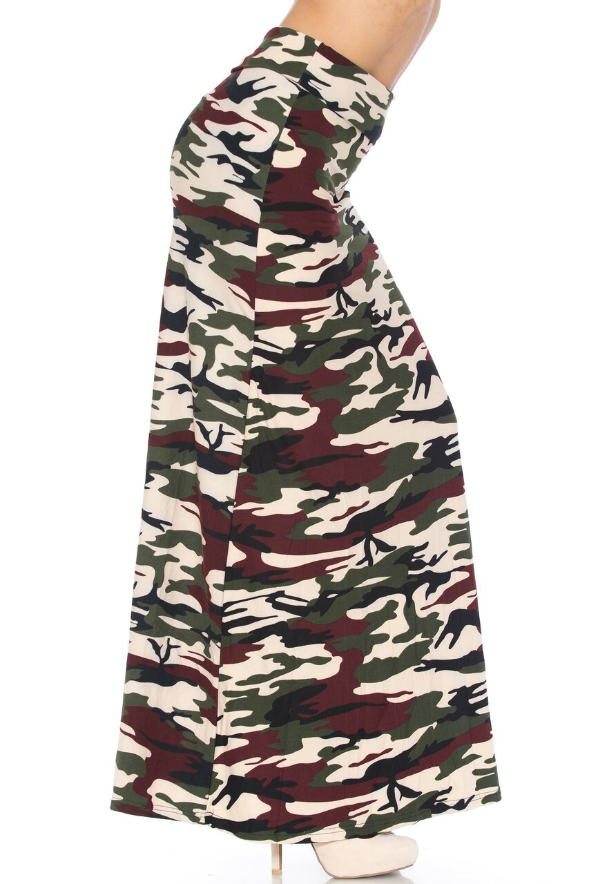 Front side image of Buttery Soft Cozy Camouflage Maxi Skirt with a silky soft fabric blend that feels as amazing as it looks.