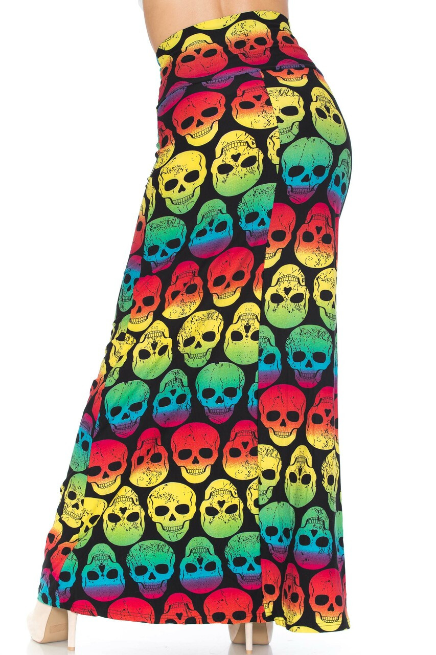 Back side image of Buttery Smooth Rainbow Skull Maxi Skirt with a relaxed fit for a fabulous flowing look.