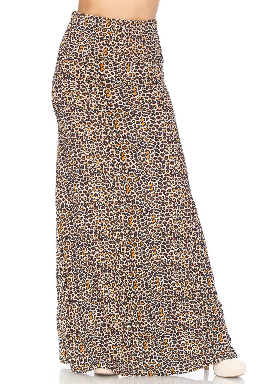 Front view of Buttery Smooth Savage Leopard Maxi Skirt with a hem that hits below ankle length depending on height.