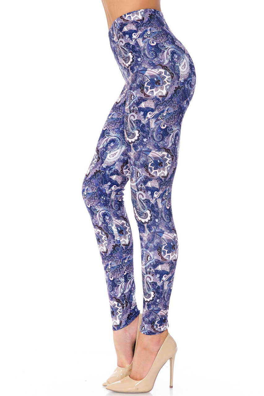 Blue Paisley Pattern Printed Leggings