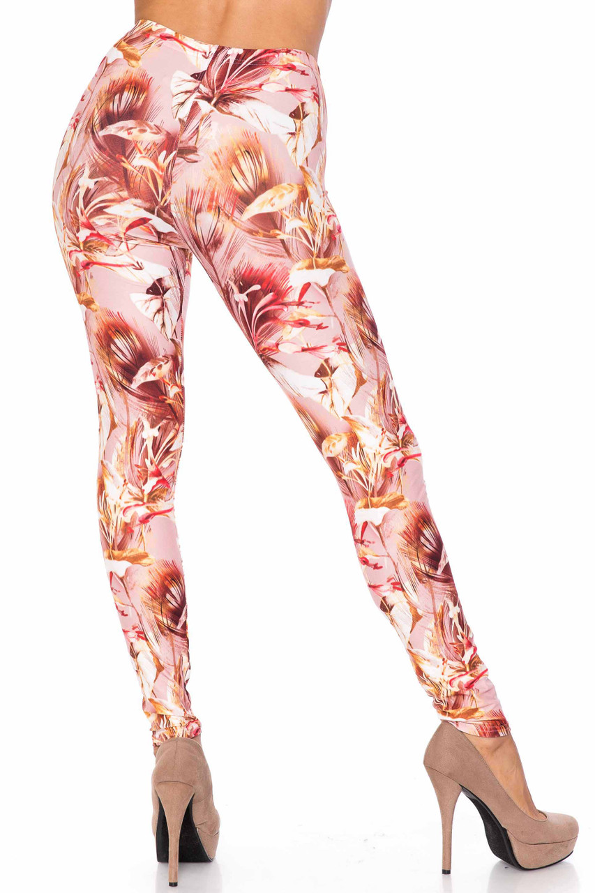 Creamy Soft Mocha Floral Extra Plus Size Leggings - 3X-5X - USA Fashion™