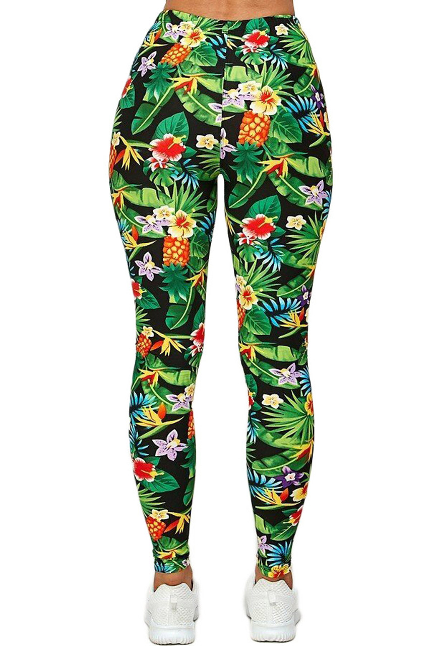 Back side image of Buttery Smooth Tropicana Floral Leggings featuring a body-hugging fit and a colorful all over design.