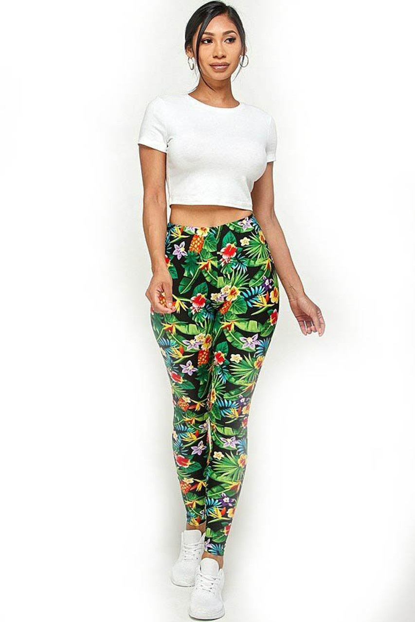 Front full modeled image of Buttery Smooth Tropicana Floral Leggings