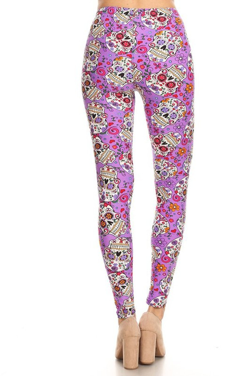 Buttery Smooth Plus Size Purple Sugar Skull Leggings