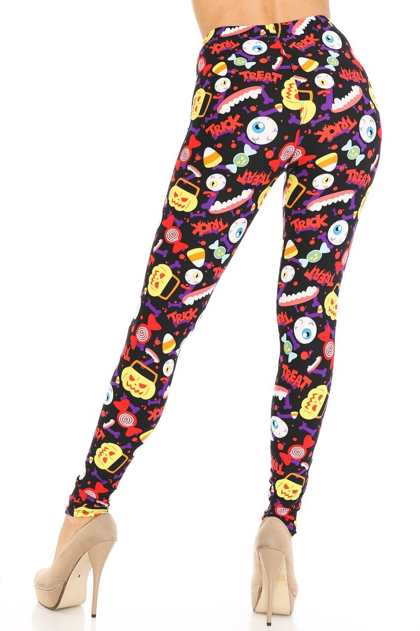Back side image of Buttery Soft Trick or Treat Extra Plus Size Leggings - 3X-5X showing off the flattering body hugging fit.
