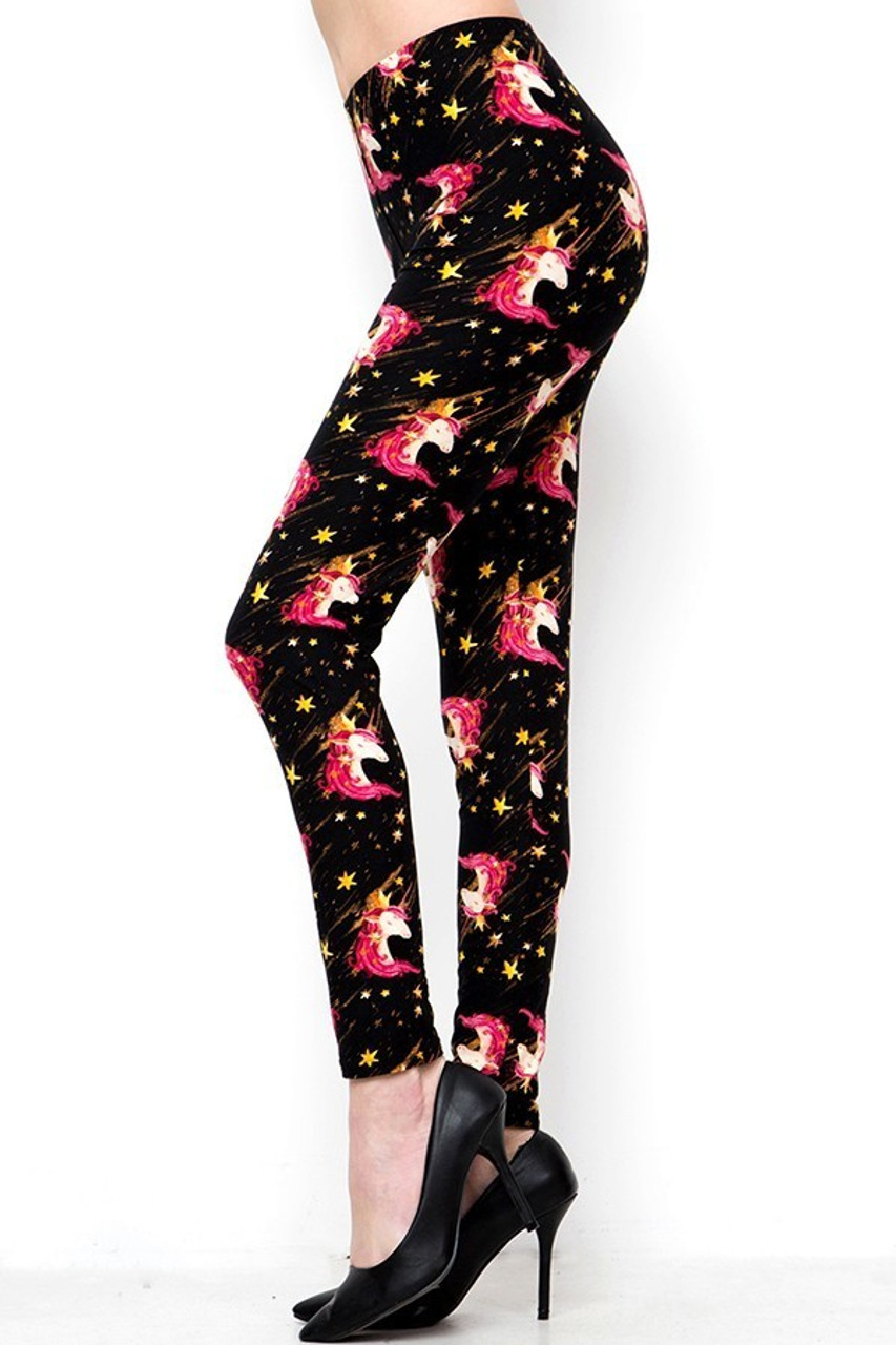 Left side of Buttery Soft Twinkle Unicorn Leggings - with an adorable unicorn and star design