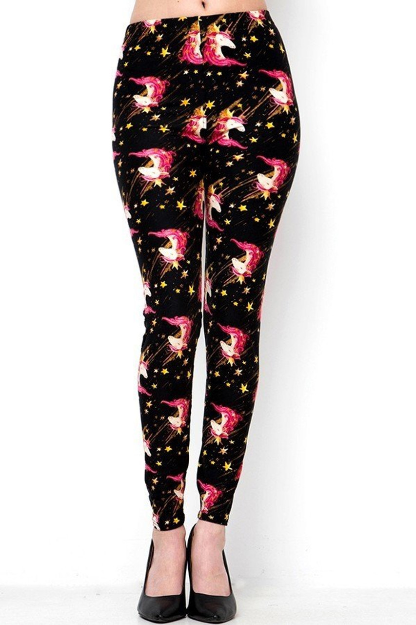 Front side image of Buttery Smooth Twinkle Unicorn Extra Plus Size Leggings - 3X - 5X with a full length hem and mid rise waist.