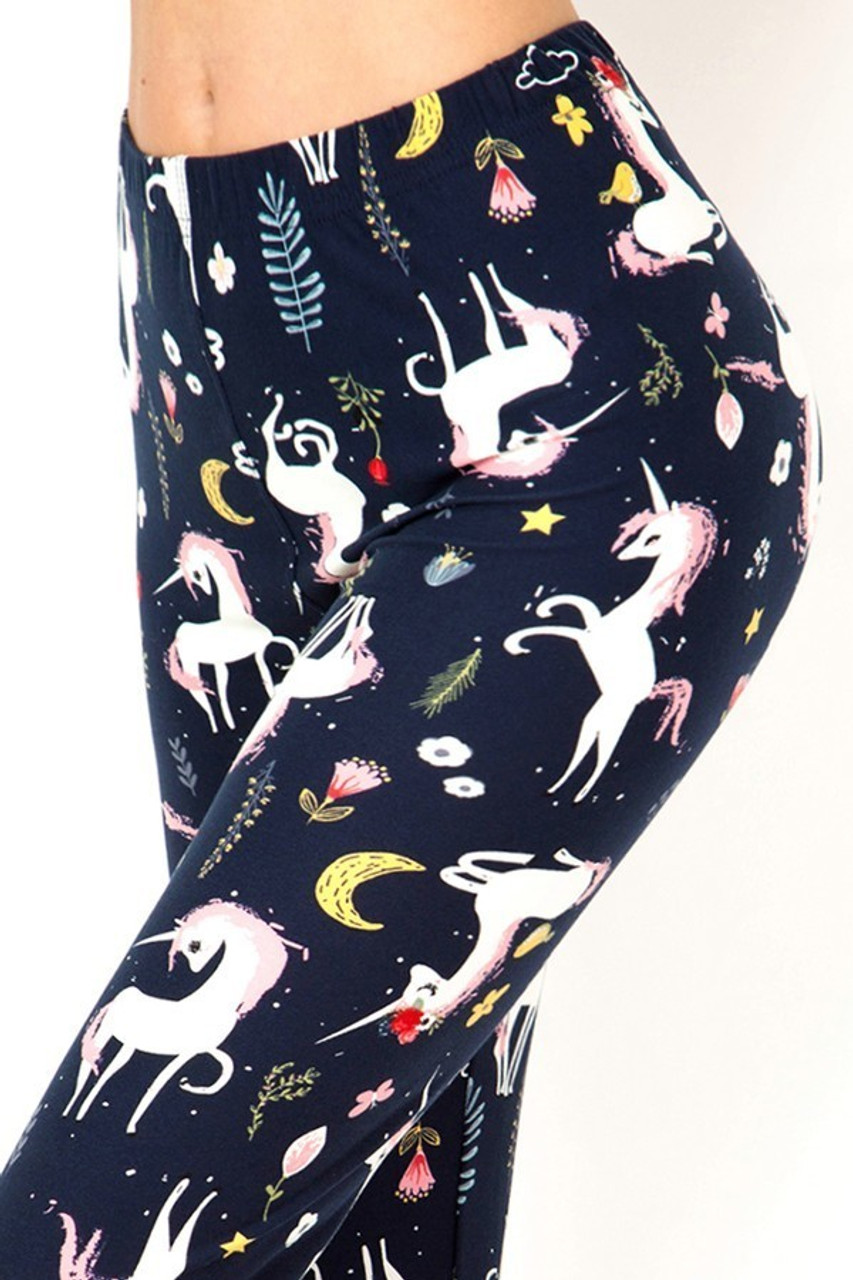 Close up right side view of Buttery Soft Moonlight Unicorn Extra Plus Size Leggings - 3X - 5X