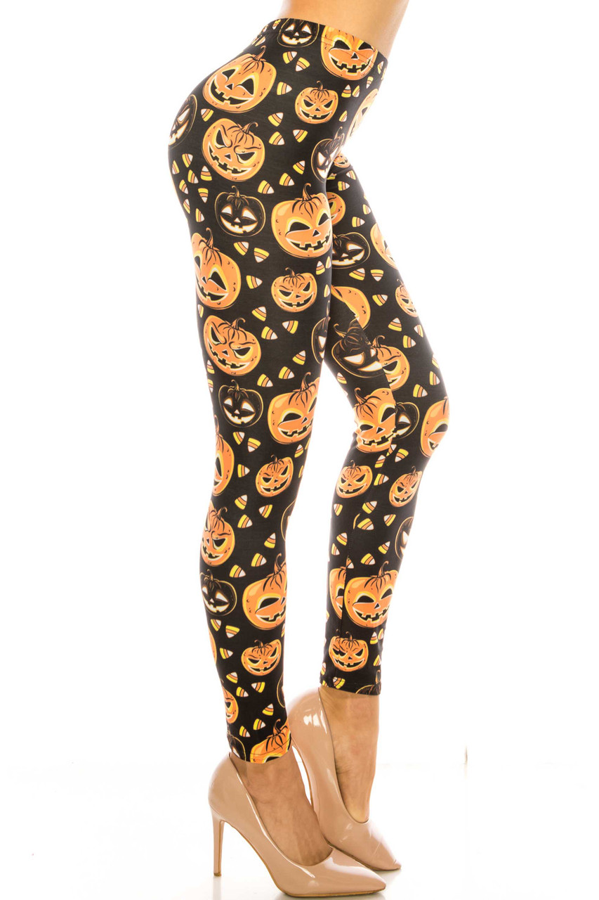 Right side image of Creamy Soft Halloween Pumpkins Plus Size Leggings - USA Fashion™