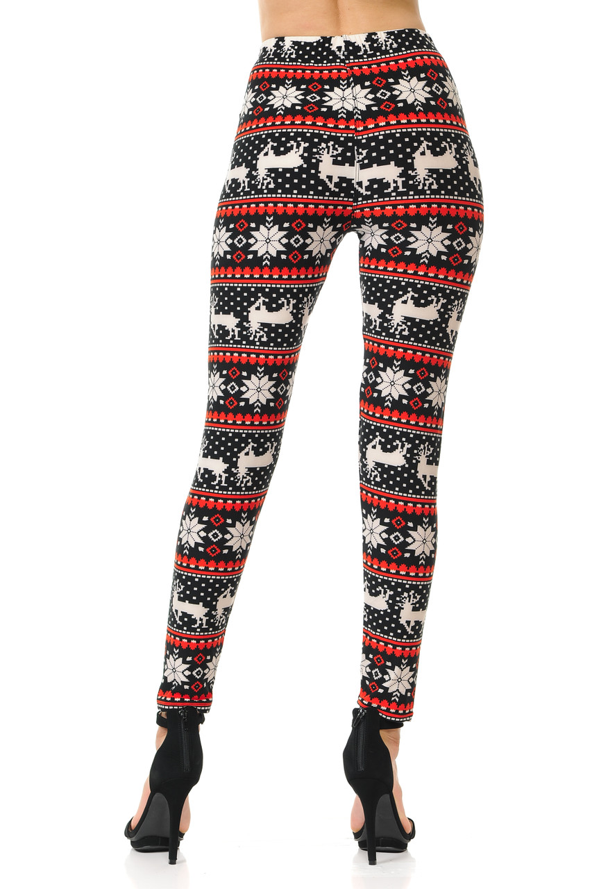 Buttery Smooth Snowflakes and Reindeer Christmas Extra Plus Size Leggings - 3X-5X