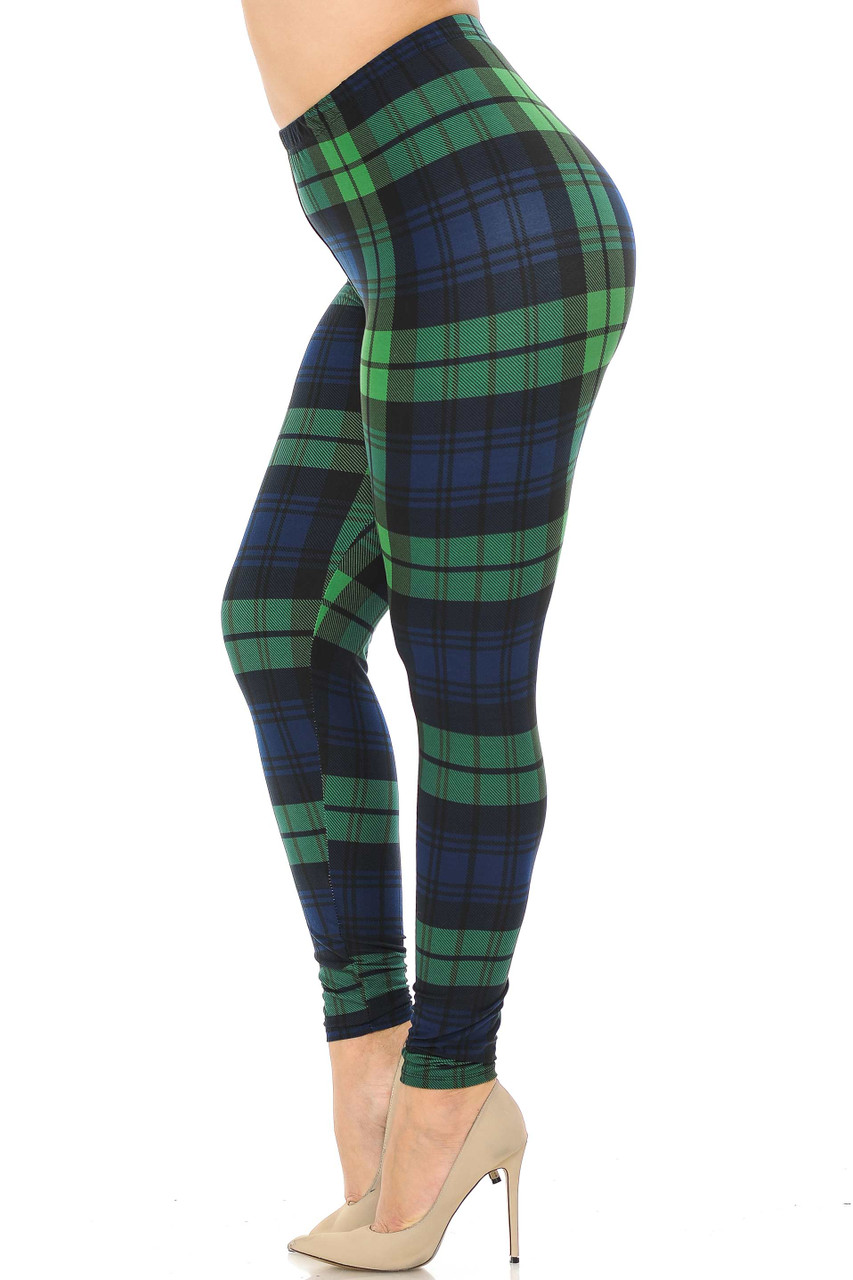 Buttery Smooth  Green Plaid Leggings - Extra Plus Size - 3X-5X