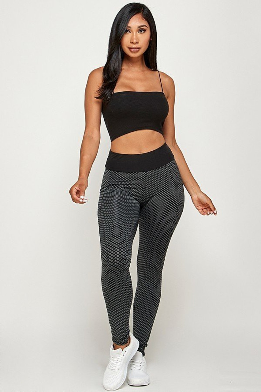 Charcoal Contrast Textured Scrunch Butt Leggings with Side Pockets