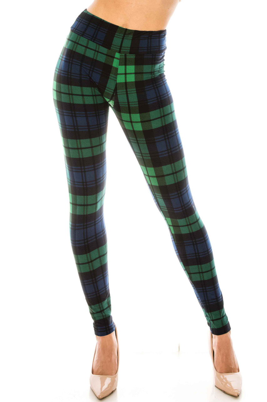 Green Plaid Patterned Tights For Women