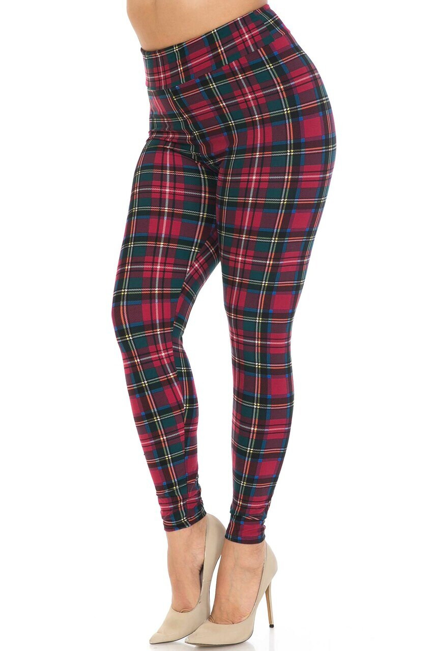 Buttery Smooth Burgundy Plaid High Waisted Plus Size Leggings