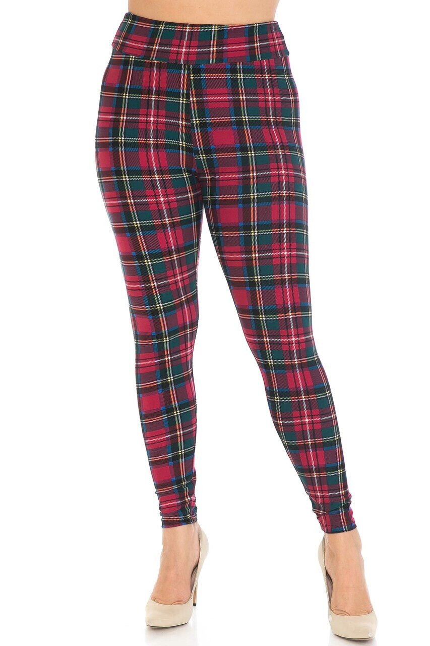 Buttery Smooth Burgundy Plaid High Waisted Plus Size Leggings