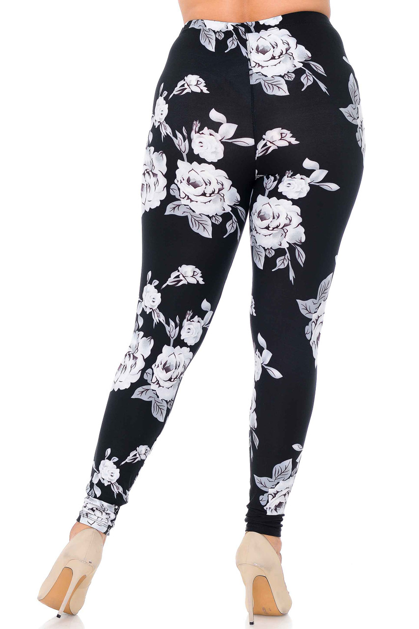 Buttery Smooth Giant White Rose Extra Plus Size Leggings - 3X - 5X