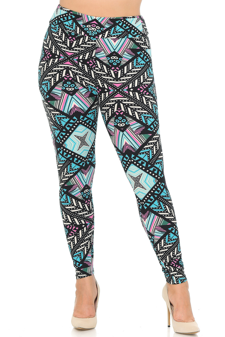 Buttery Soft Emerald Tribal High Waisted Plus Size Leggings